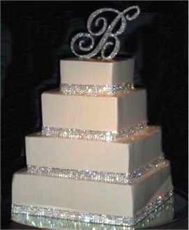 10 Blue Square Wedding Cakes With Rhinestone Banding Photo - Square ...