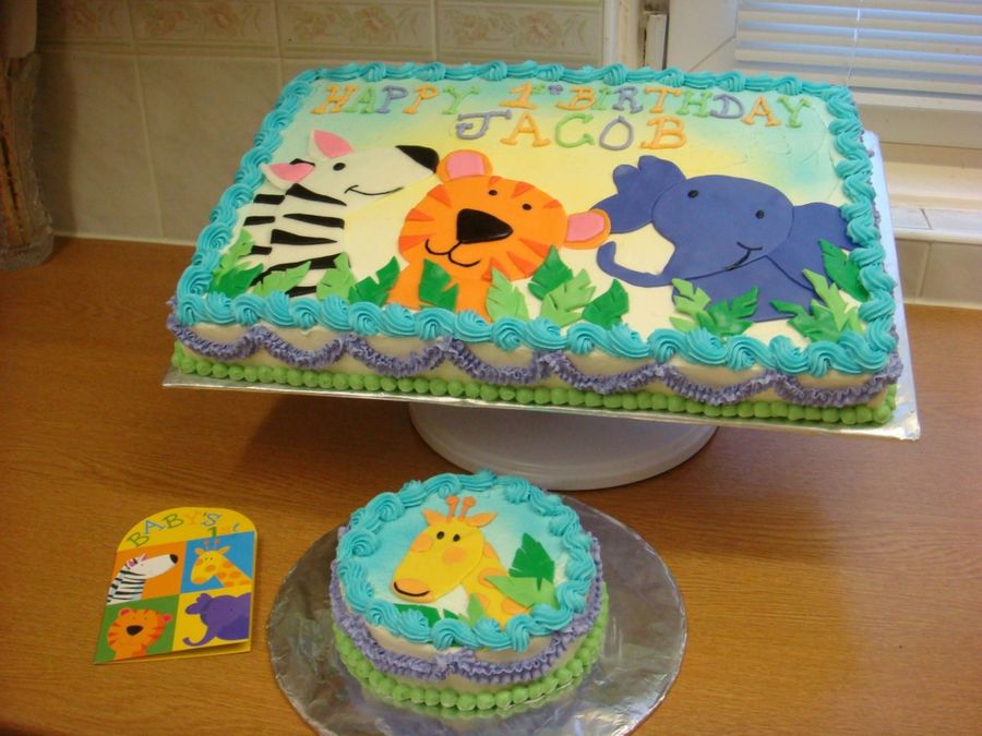 Baby Jungle Animals Sheet Cake