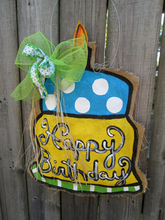 Birthday Cake Burlap Door Hanger