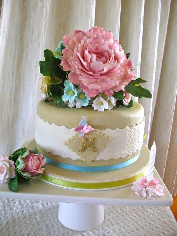 Birthday Cake with Sugar Flowers