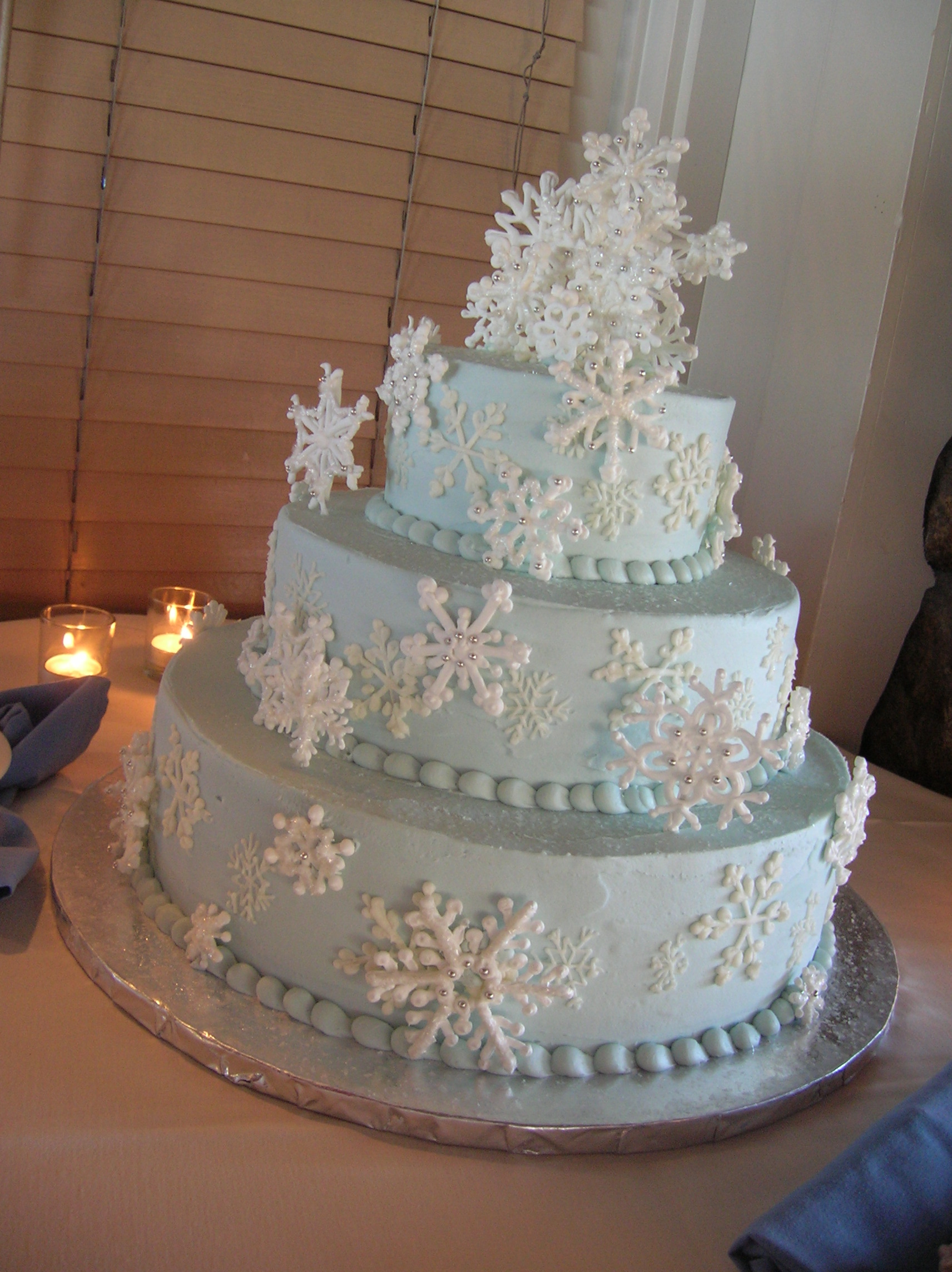 Blue Winter Wedding Snowflake Cake