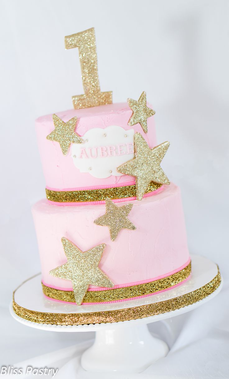 First Birthday Cake Pink and Gold Star