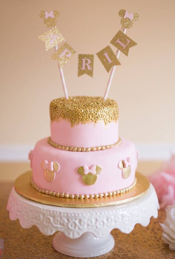 Gold and Pink Minnie Mouse Birthday Cake