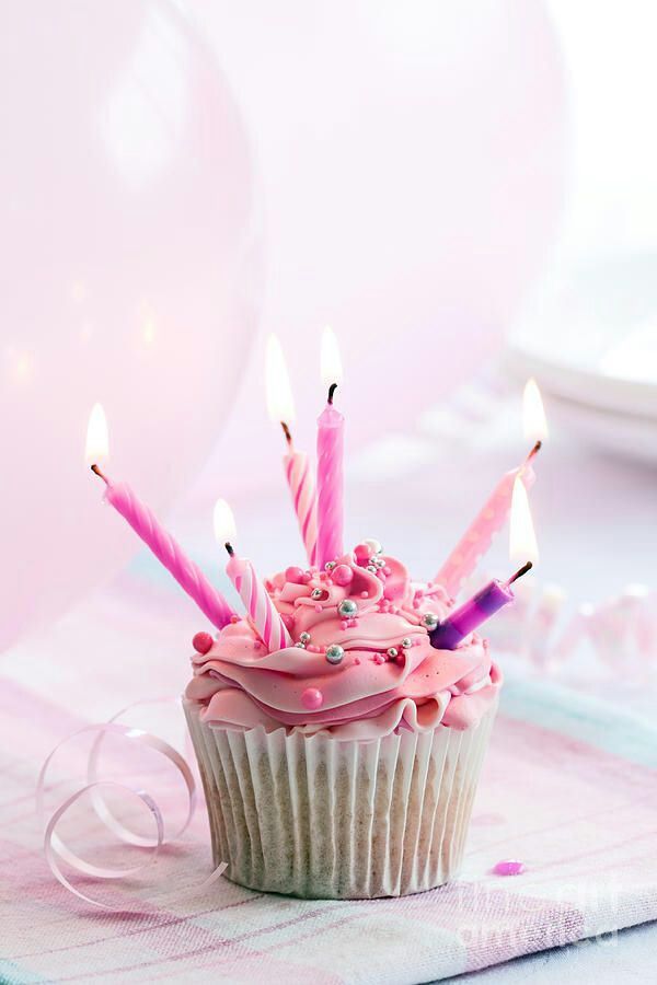 Happy Birthday Pink Cupcake Candle