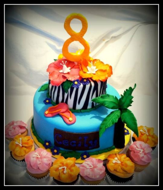 Hawaiian Themed Birthday Cake