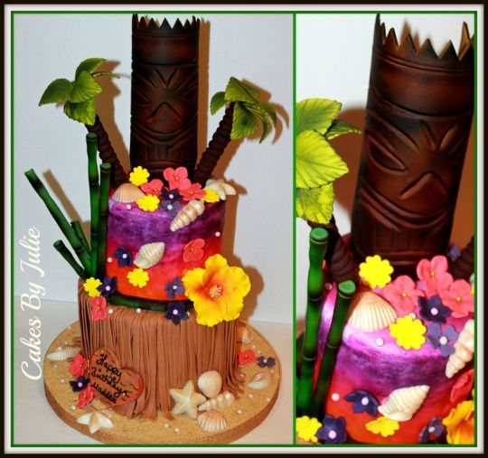 Hawaiian Tiki Themed Birthday Cake