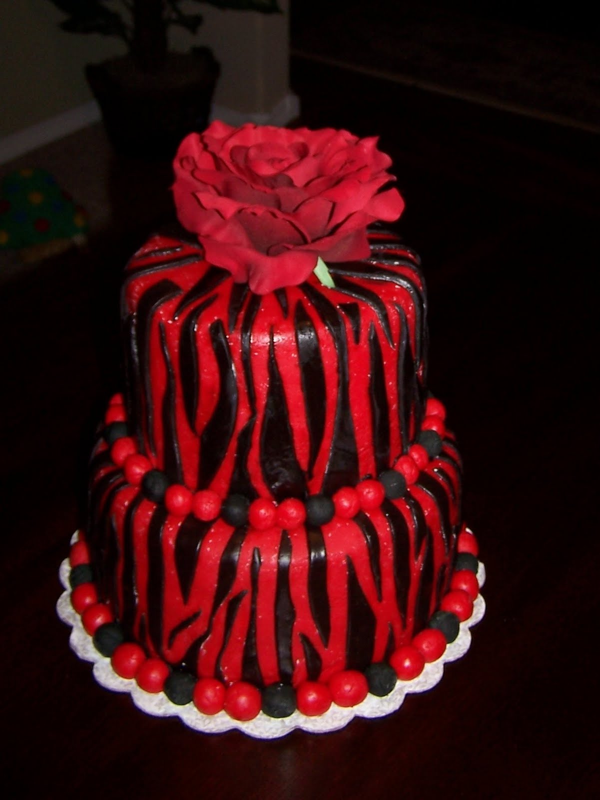 Red and Black Zebra Birthday Cake