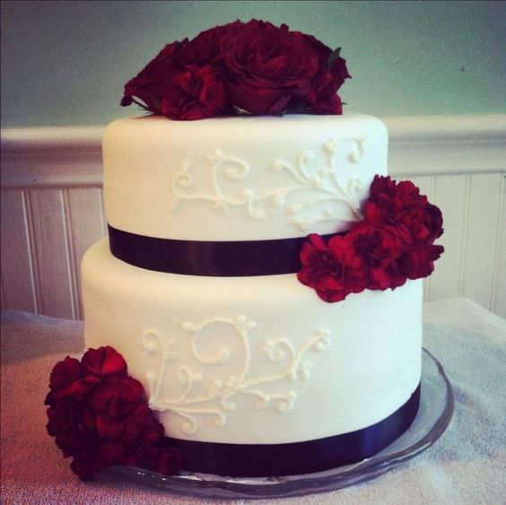 Red and White Two Tier Wedding Cake