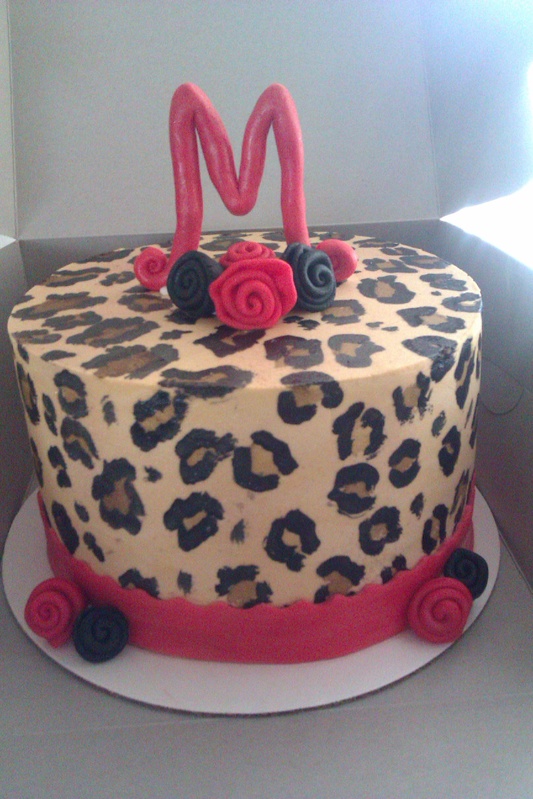 Red Cheetah Print Birthday Cake