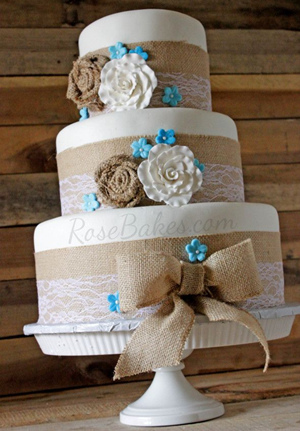 Rustic Wedding Cake with Burlap and Lace