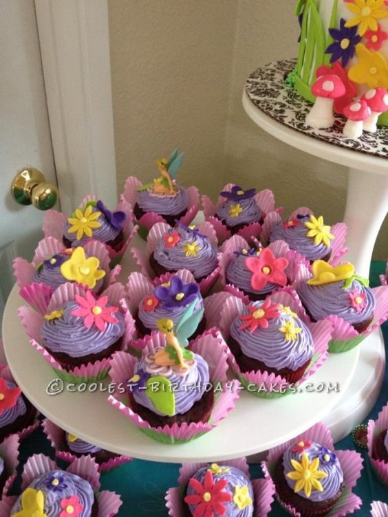 10 Photos of Tinkerbell Birthday Cake With Cupcakes