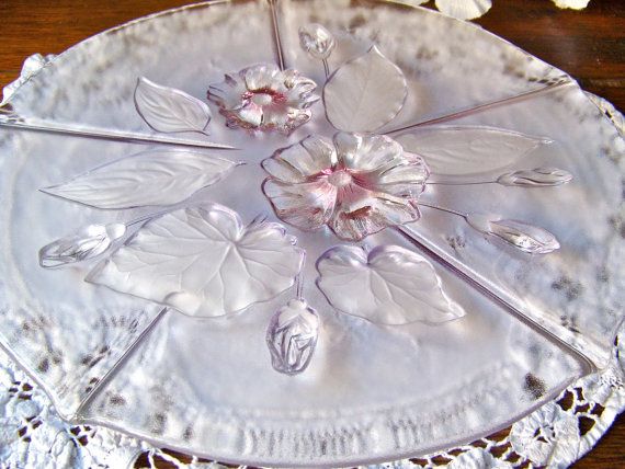 Vintage Frosted Pink Glass Plates