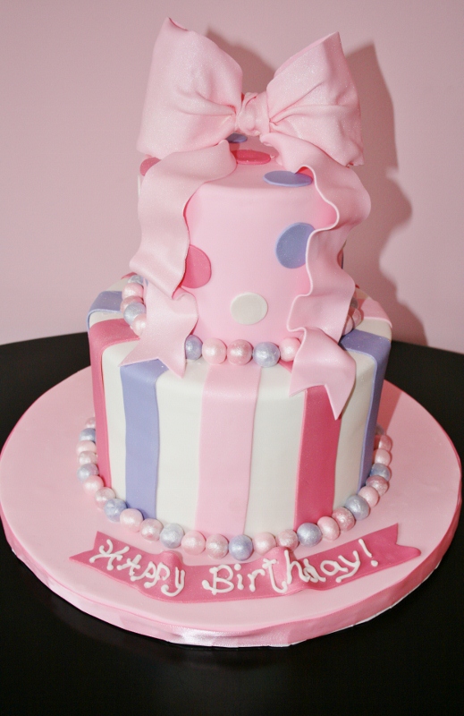 Birthday Cake with Pink Bow