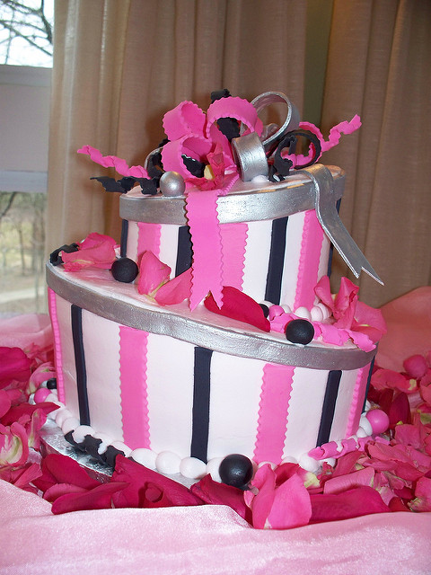 Black Silver and Pink Birthday Cake