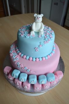 Blue and Pink Christening Cake