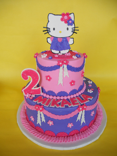 Pink and Purple Hello Kitty Birthday Cake