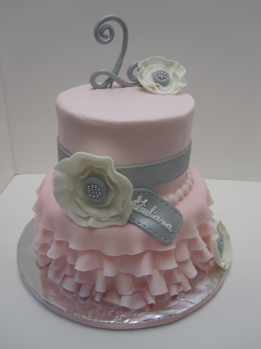 Pink and Silver Birthday Cake