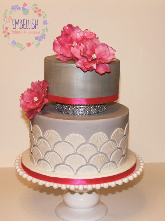 Pink and Silver Wedding Cake