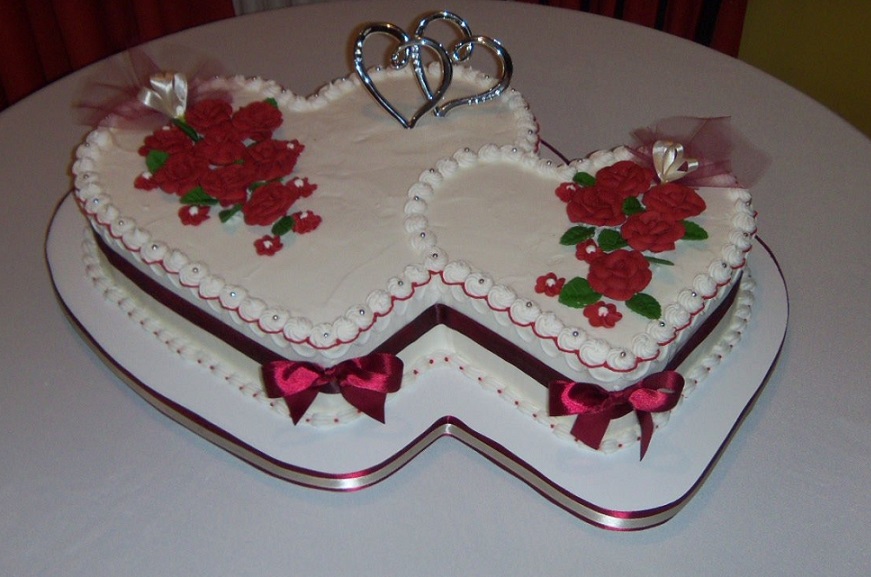 Red Heart Shaped Wedding Cake