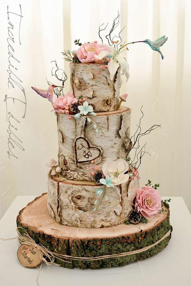 11 Birds With Tree Bark Wedding Cakes Photo Birch Tree Wedding