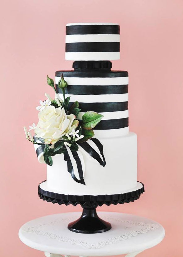 Black and White Striped Wedding Cake