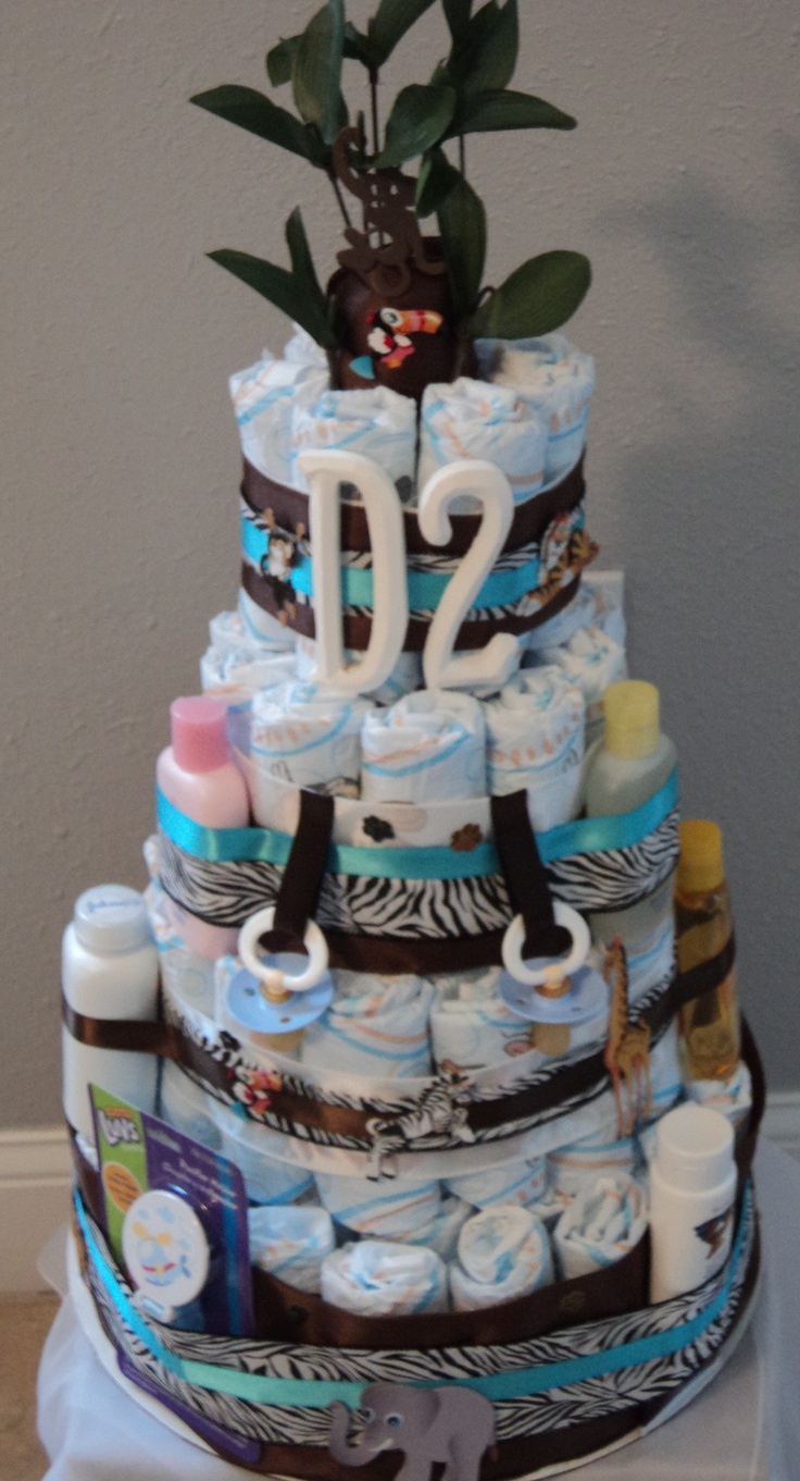 Blue and Brown Baby Shower Diaper Cake