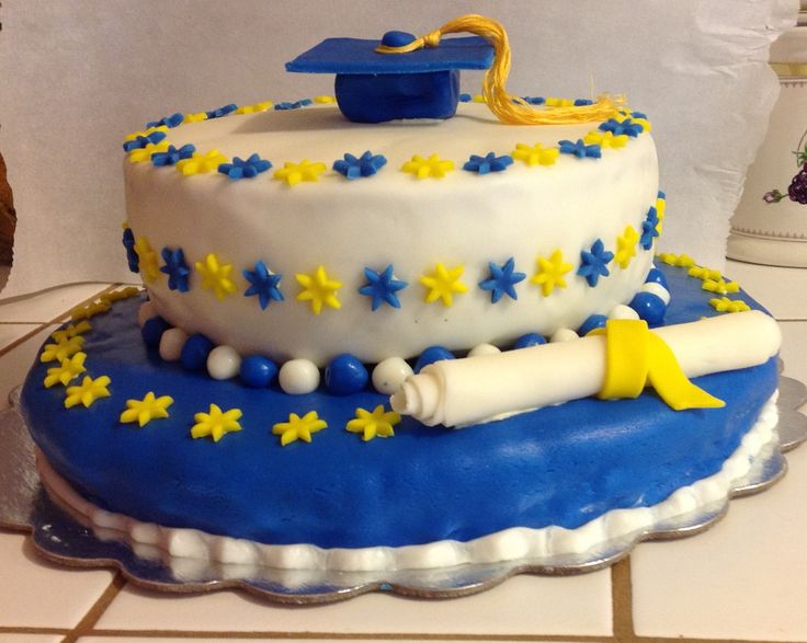 Blue and Yellow Graduation Cake