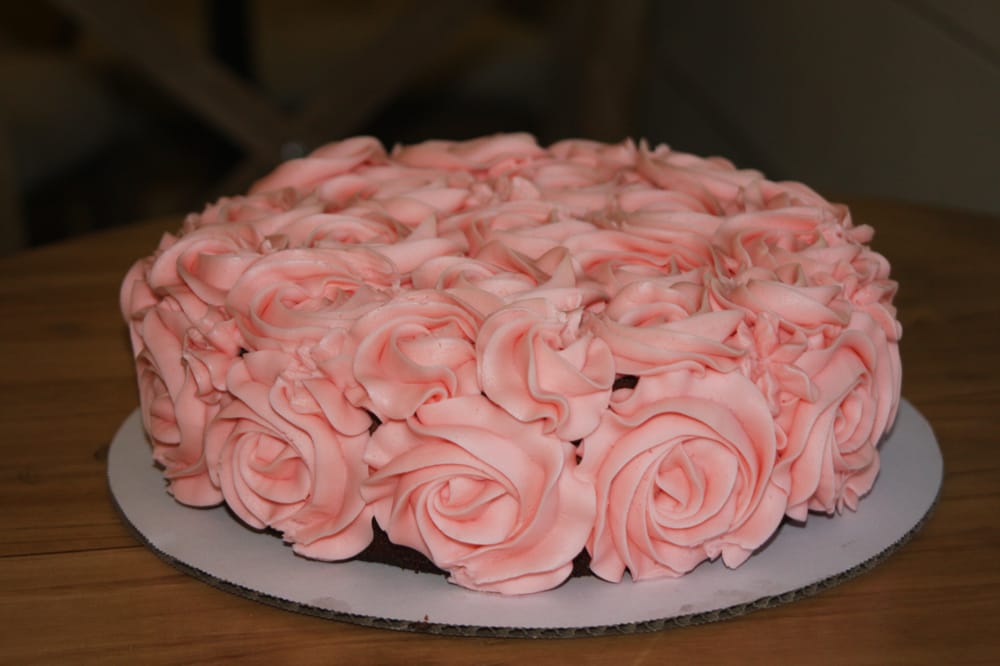 Chocolate Birthday Cake with Pink Roses