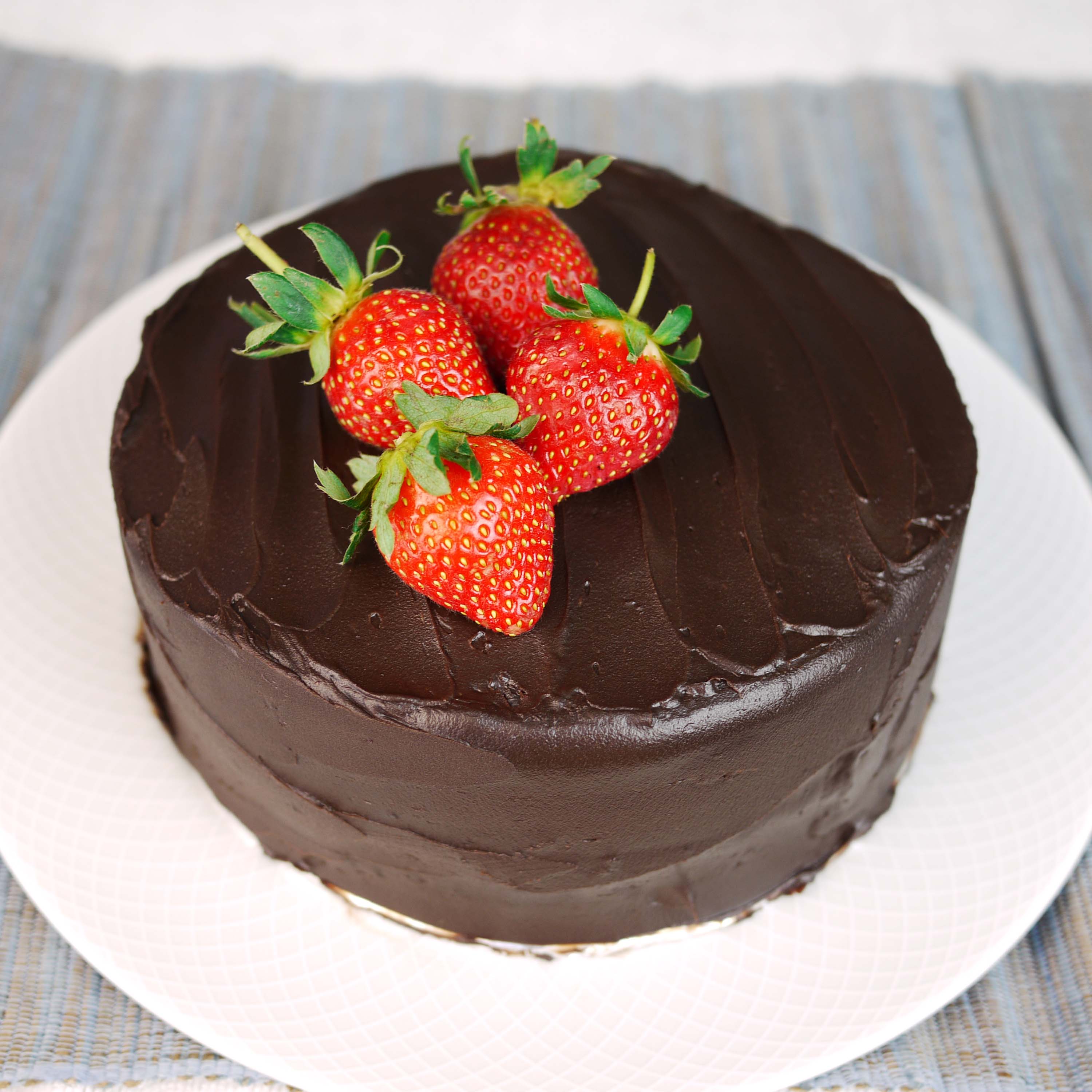 Chocolate Fudge Cake with Strawberries