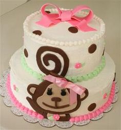 Girl Monkey Theme Baby Shower Cake