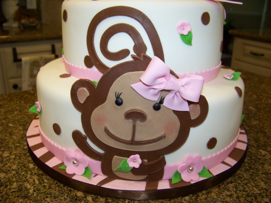 Girl Monkey Theme Baby Shower Cake