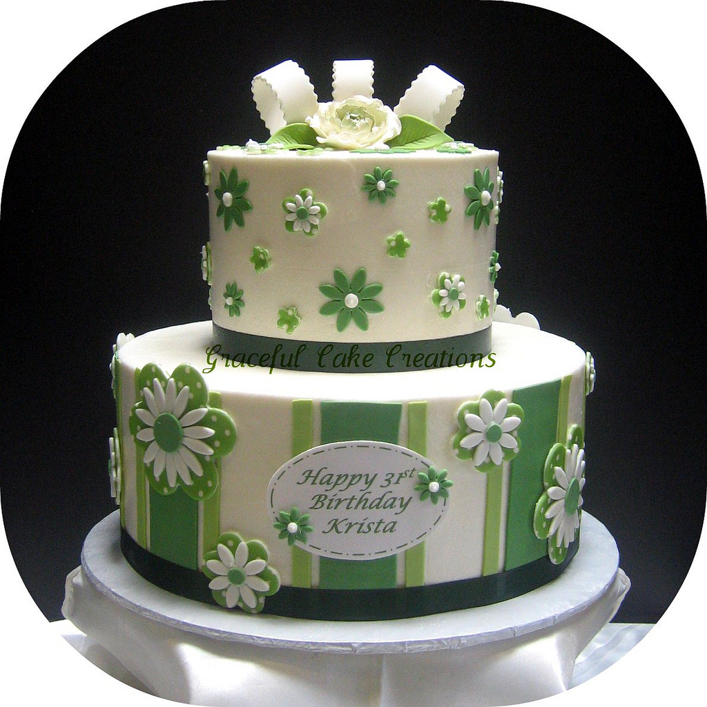 Green and White Birthday Cake