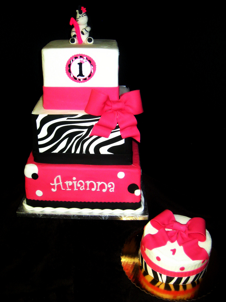 Pink Zebra First Birthday Cake