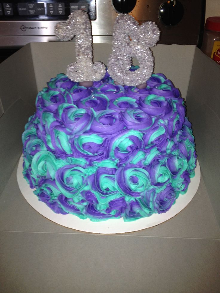 Purple and Teal Birthday Cake