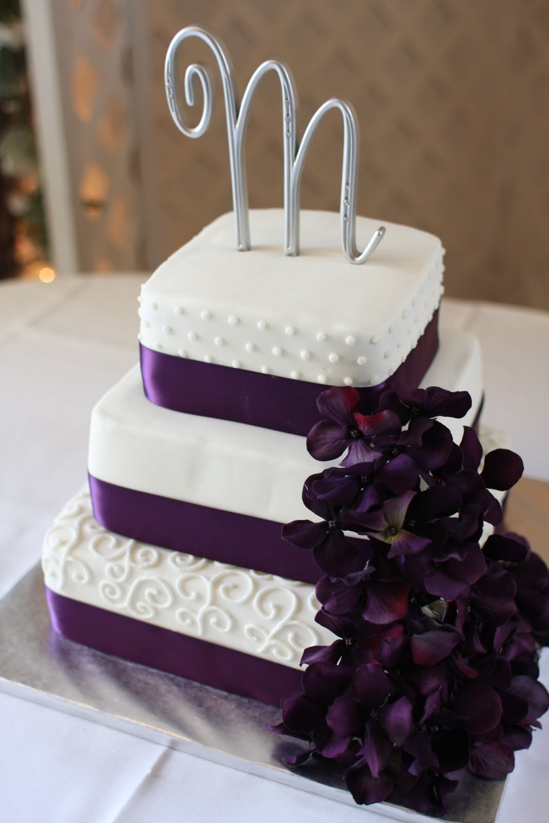 Purple and White Wedding Cake