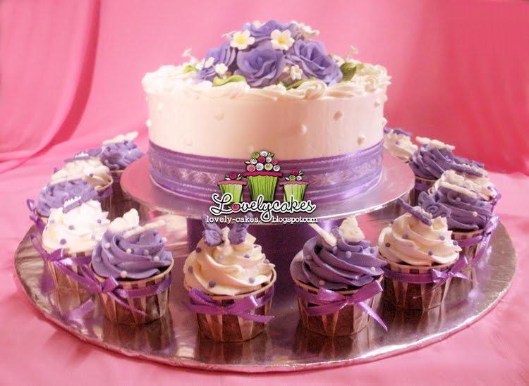 Purple Buttercream Wedding Cakes and Cupcakes