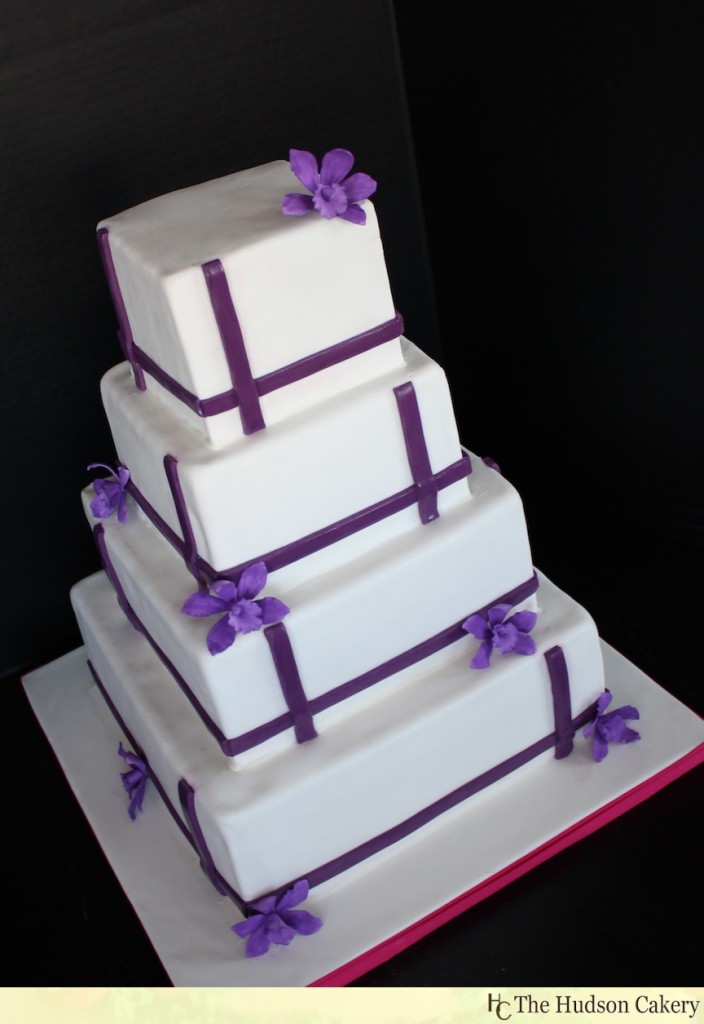 Purple Orchid Wedding Cake Square