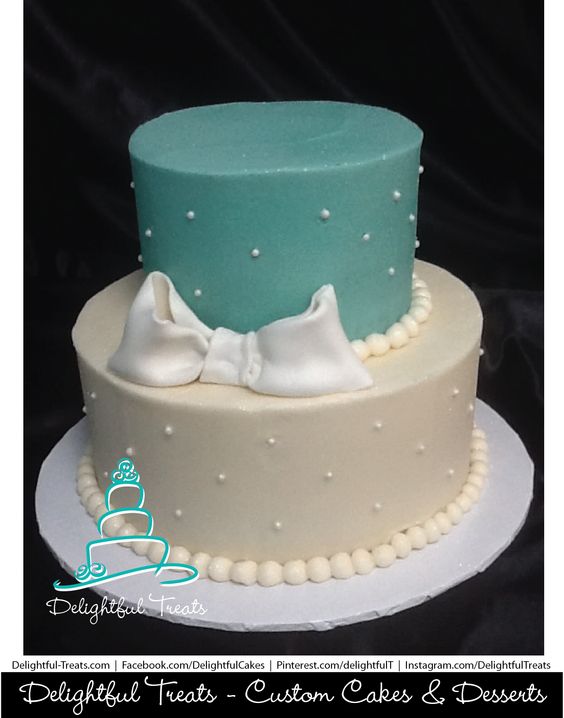 Teal and White 2 Tier Birthday Cake