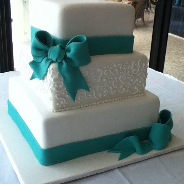 Teal and White Square Wedding Cake