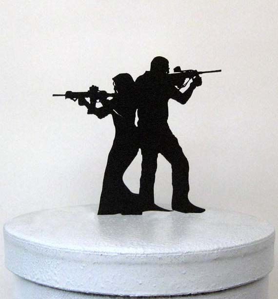 Wedding Cake Topper with Gun Silhouette