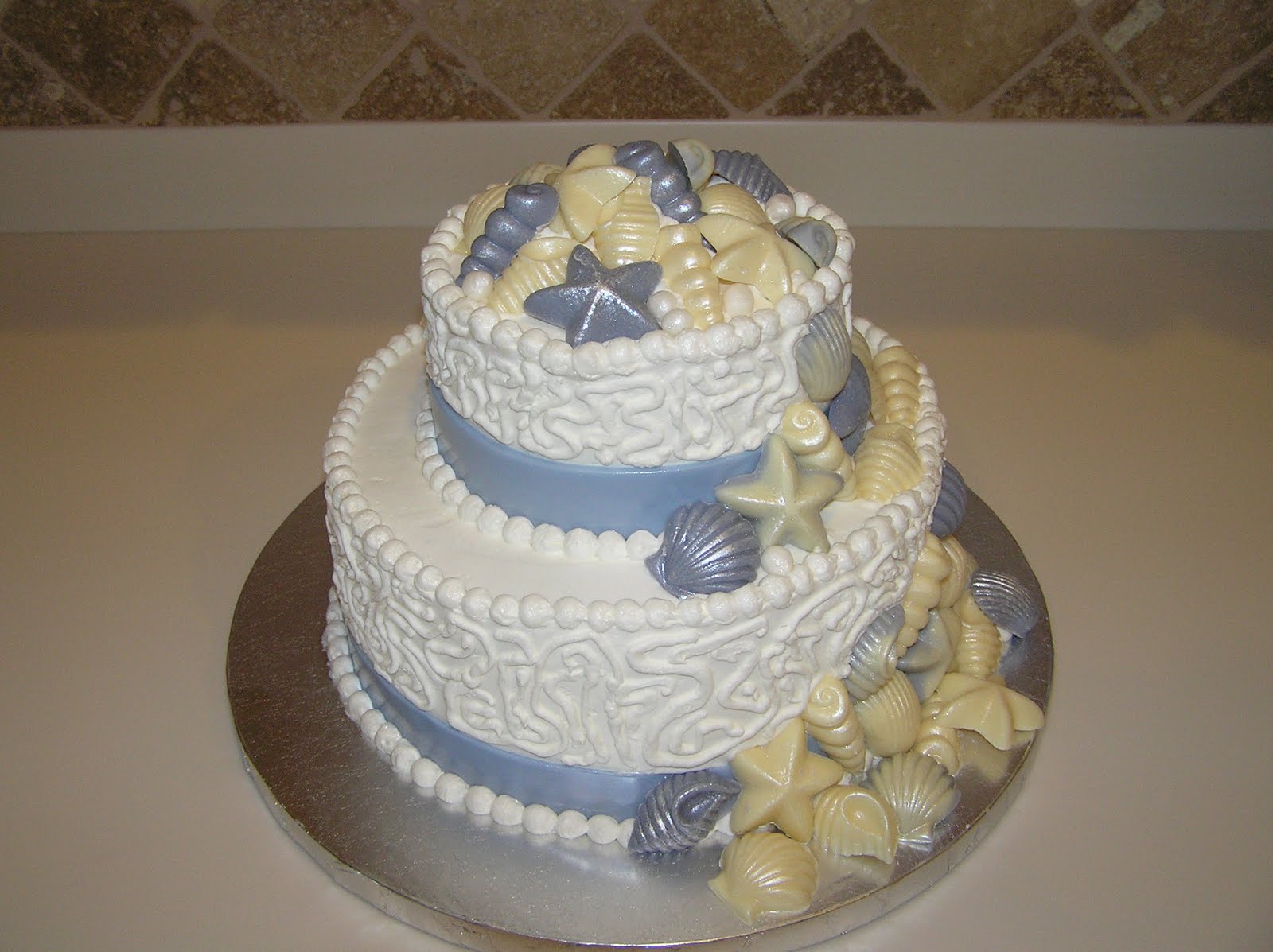 11 Two Tier Seashell Wedding Cakes Photo Beach Theme Wedding Cake