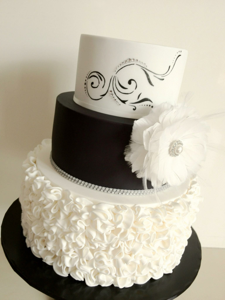 Black and White Cake with Ruffles