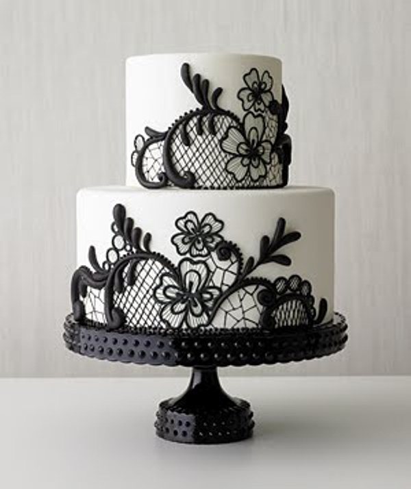 Black and White Lace Wedding Cake