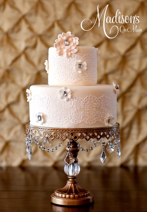 Blush and Ivory Lace Wedding Cake