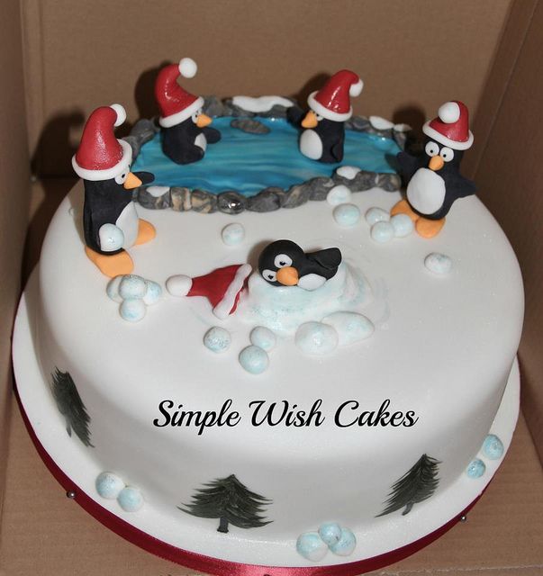 Christmas Cake with Penguins