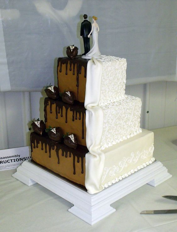 Half White Half Chocolate Wedding Cake