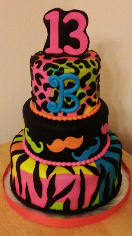 Neon Zebra Print Birthday Cake