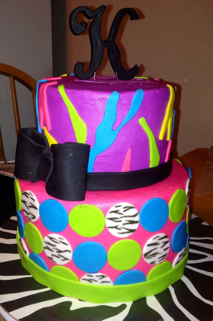 Neon Zebra Print Birthday Cake