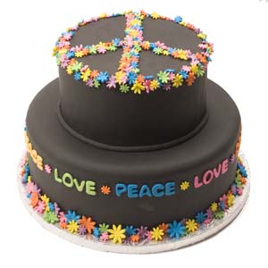 Peace Sign Birthday Cake and Flowers