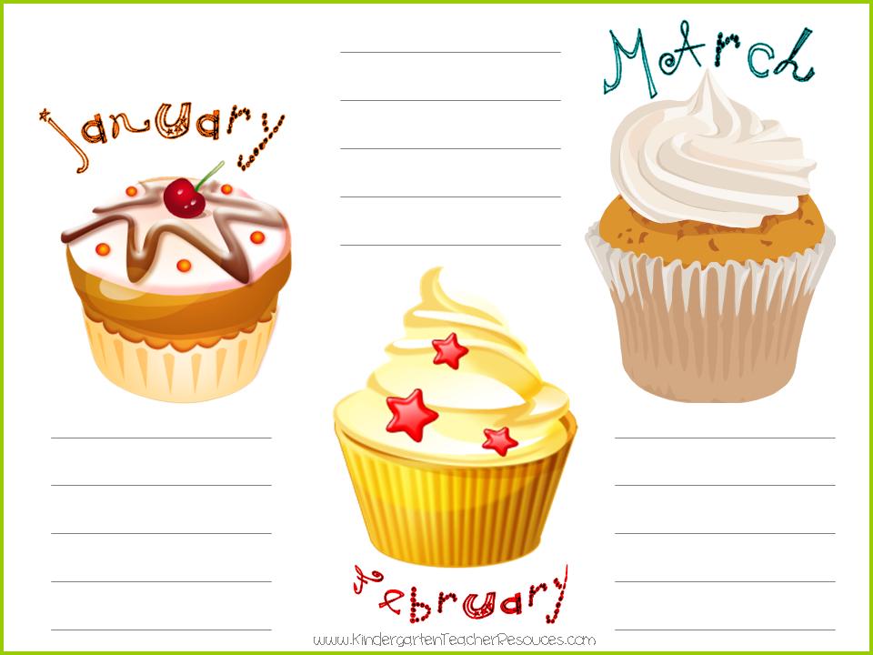 Printable Birthday Calendar Cupcakes